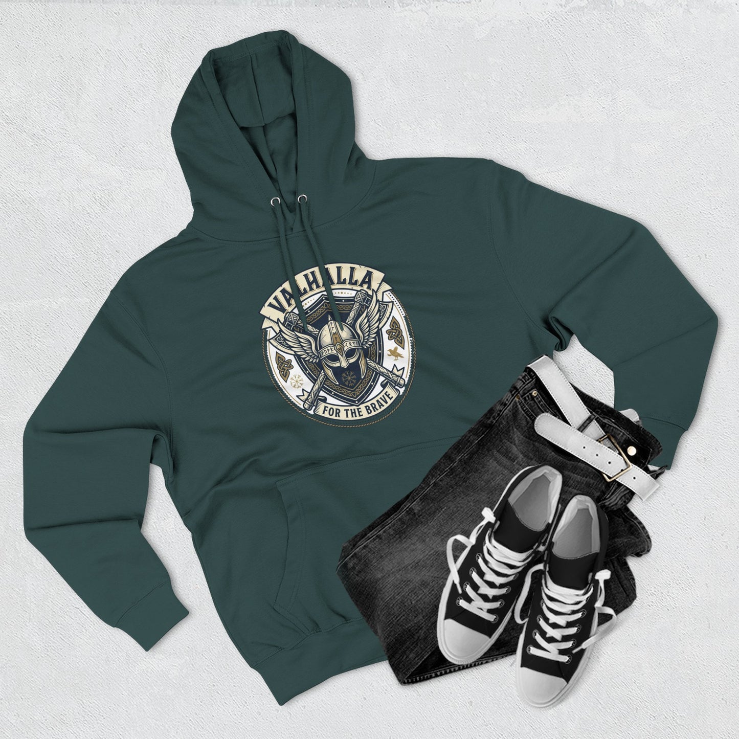 Viking Valhalla Skull Hoodie – "For the Brave" Graphic Fleece Hoodie