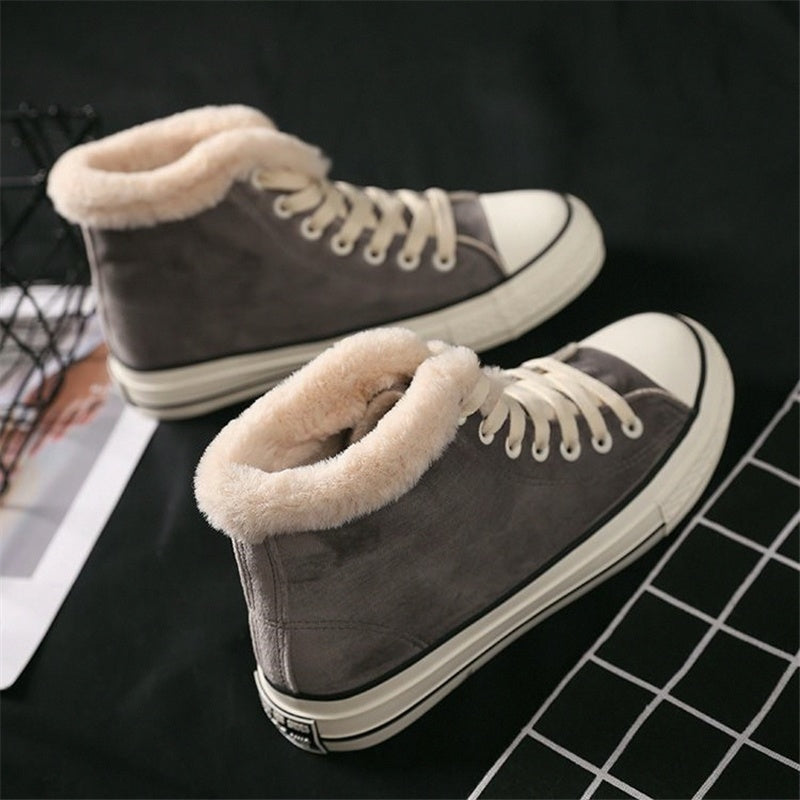 Women’s Warm Canvas Shoes | Plush Cotton Lined Flat Winter Shoes