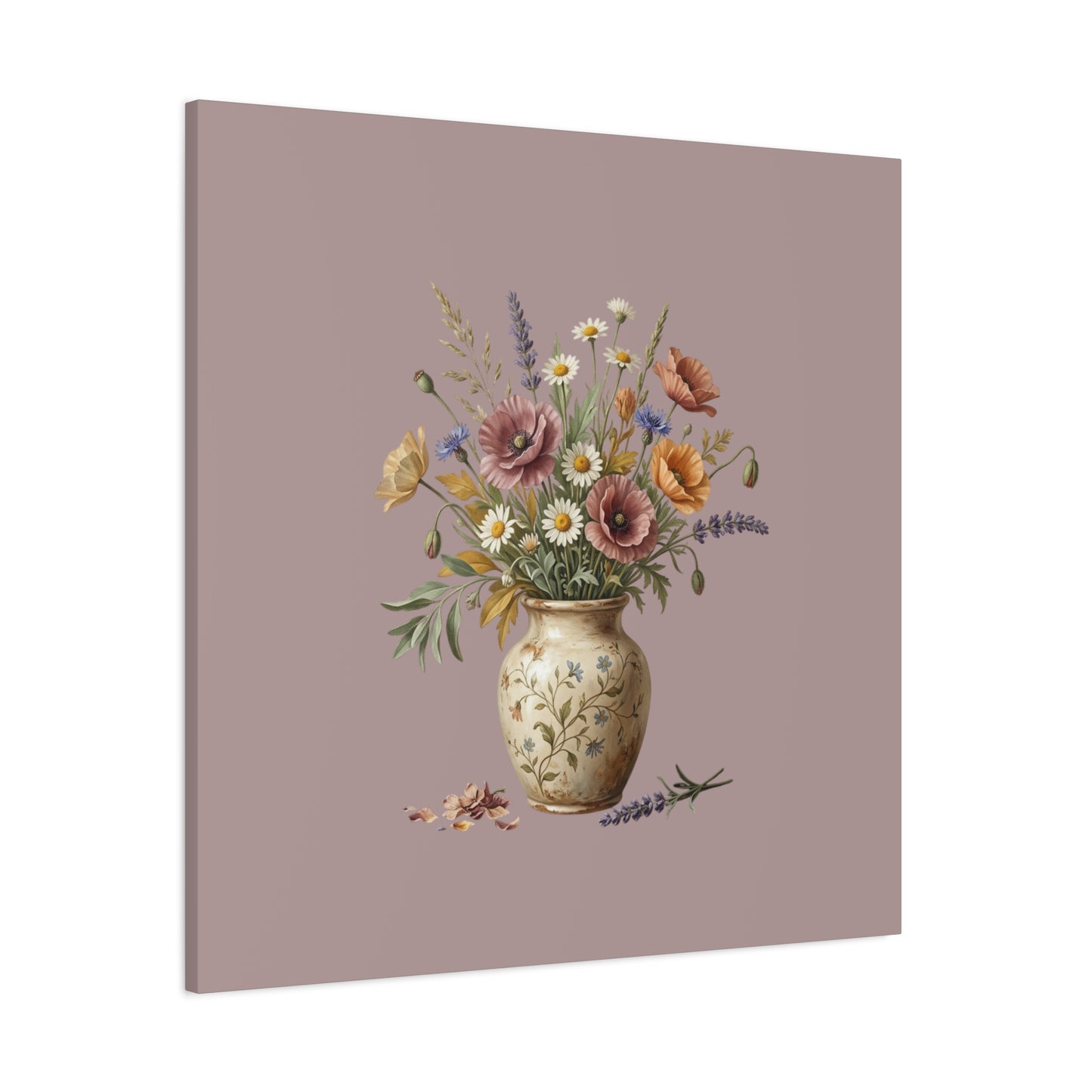 Botanical Vase Floral Canvas Print — Vintage Wildflower Wall Art