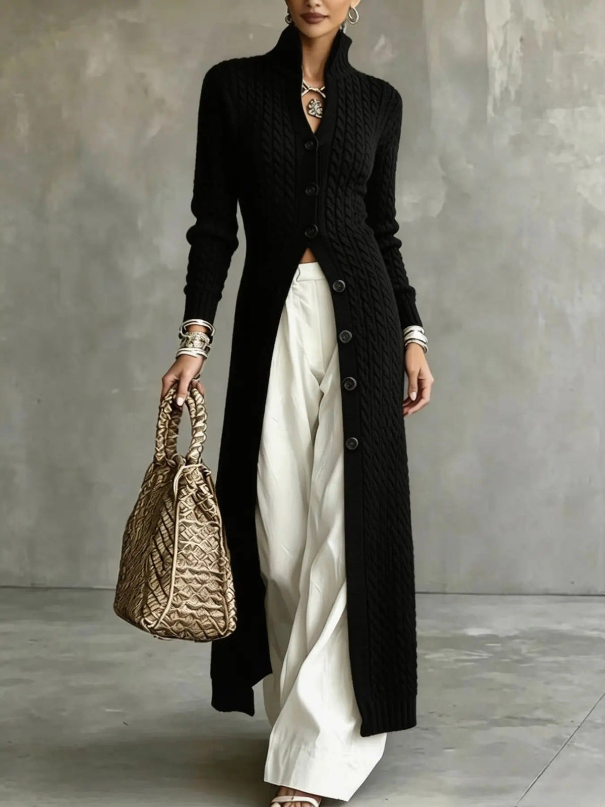 Women's Long Button-Front Knit Cardigan
