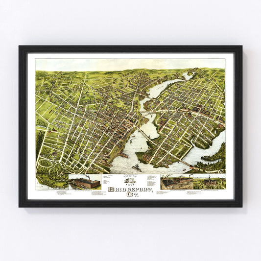 Vintage Map of Bridgeport, Connecticut 1875