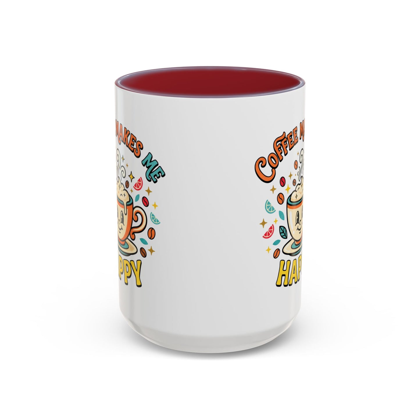 Coffee Mug — "Coffee Makes Me Happy" Cute Retro Accent Mug (11/15oz)