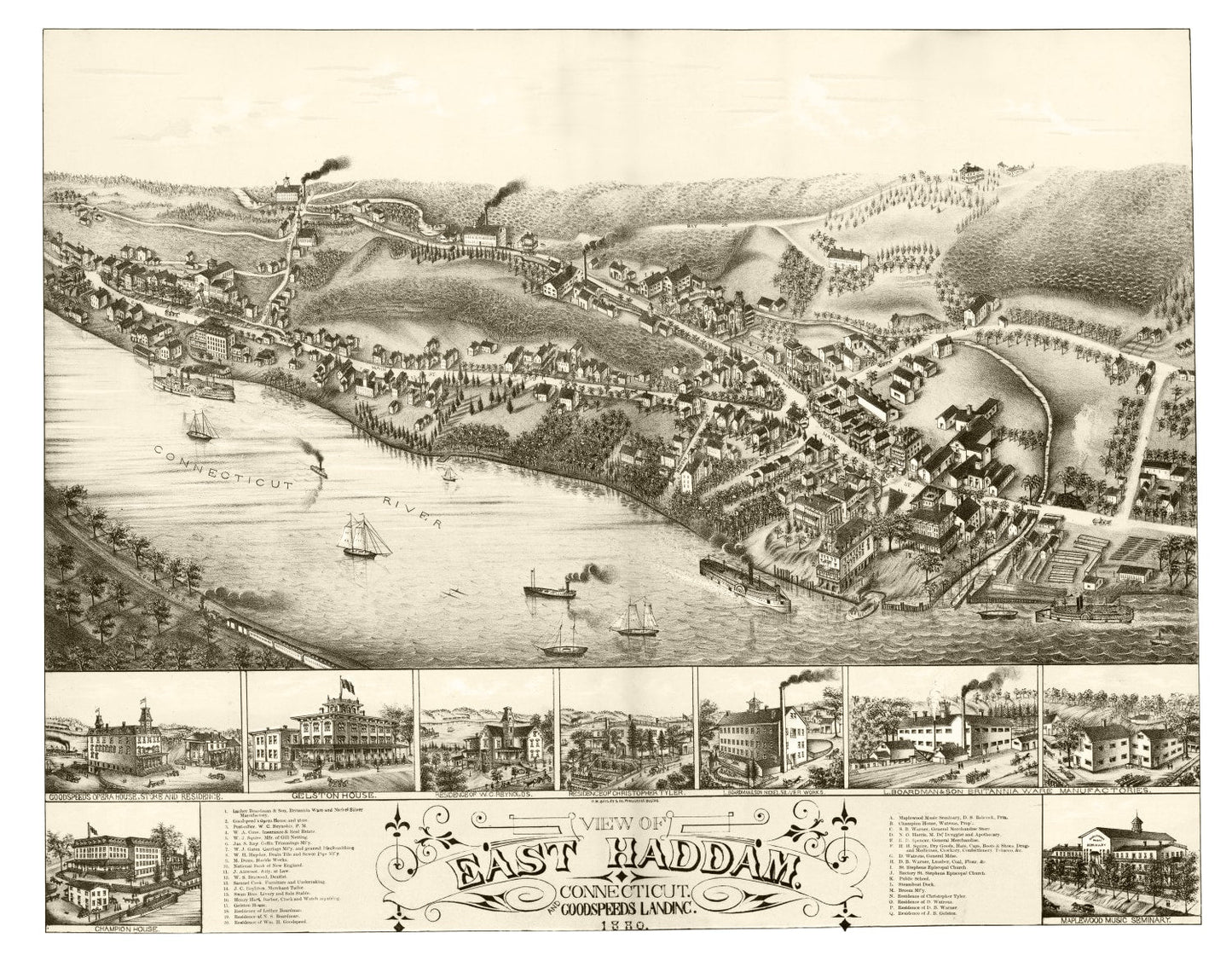 Vintage Map of East Haddam, Connecticut 1880