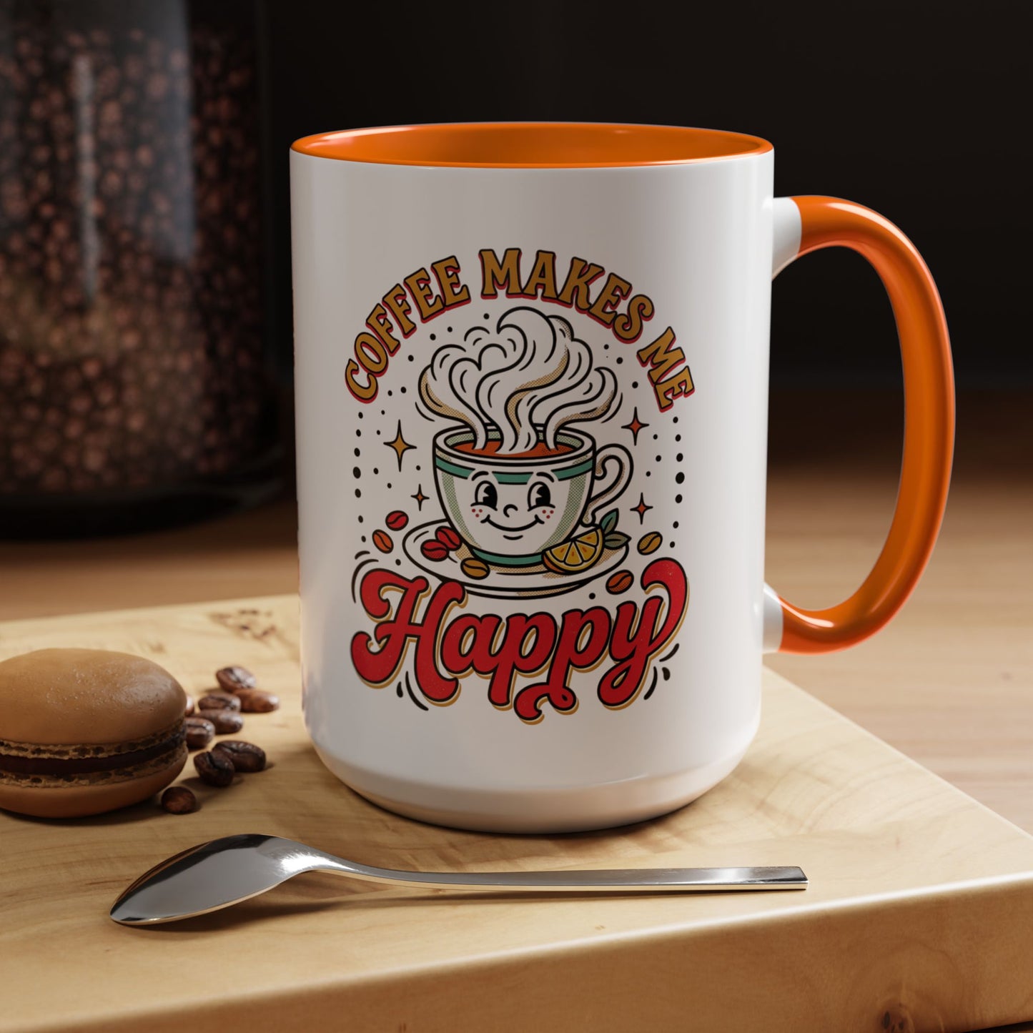 Coffee Mug — "Coffee Makes Me Happy" Cute Retro Accent Mug (11/15oz)