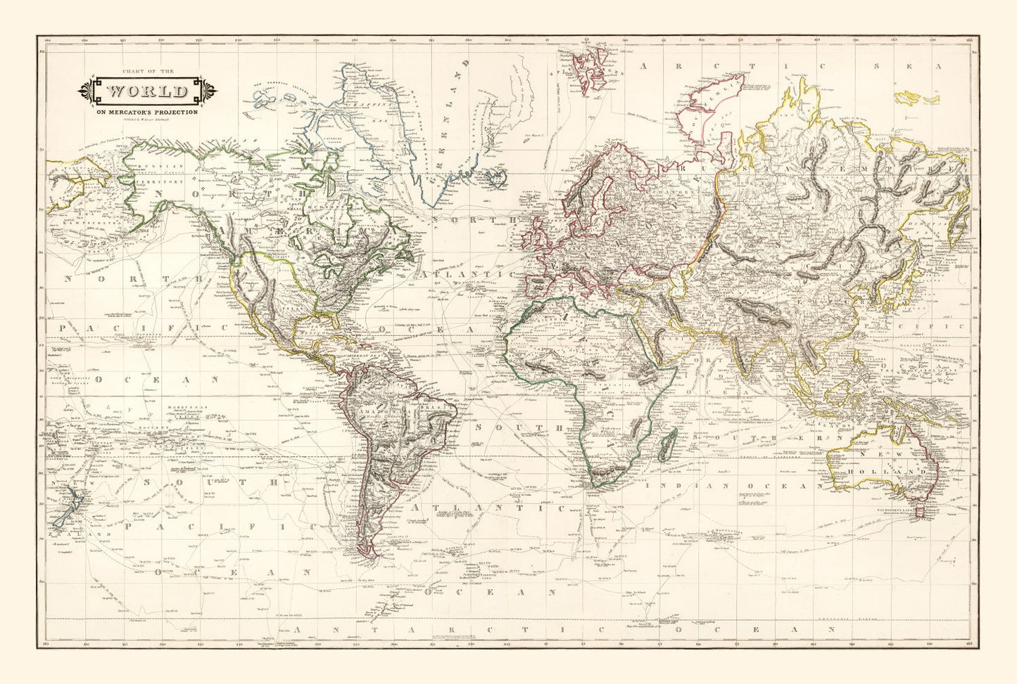 Vintage World Map 1841