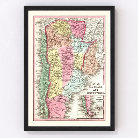 Vintage Map of Chile, Argentina And Uruguay 1842