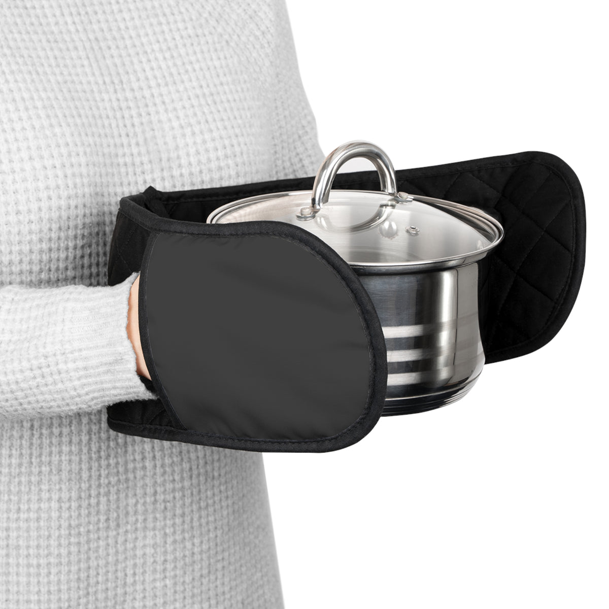 Black Double Oven Mitts Heat-Resistant Barbecue & Kitchen Protector