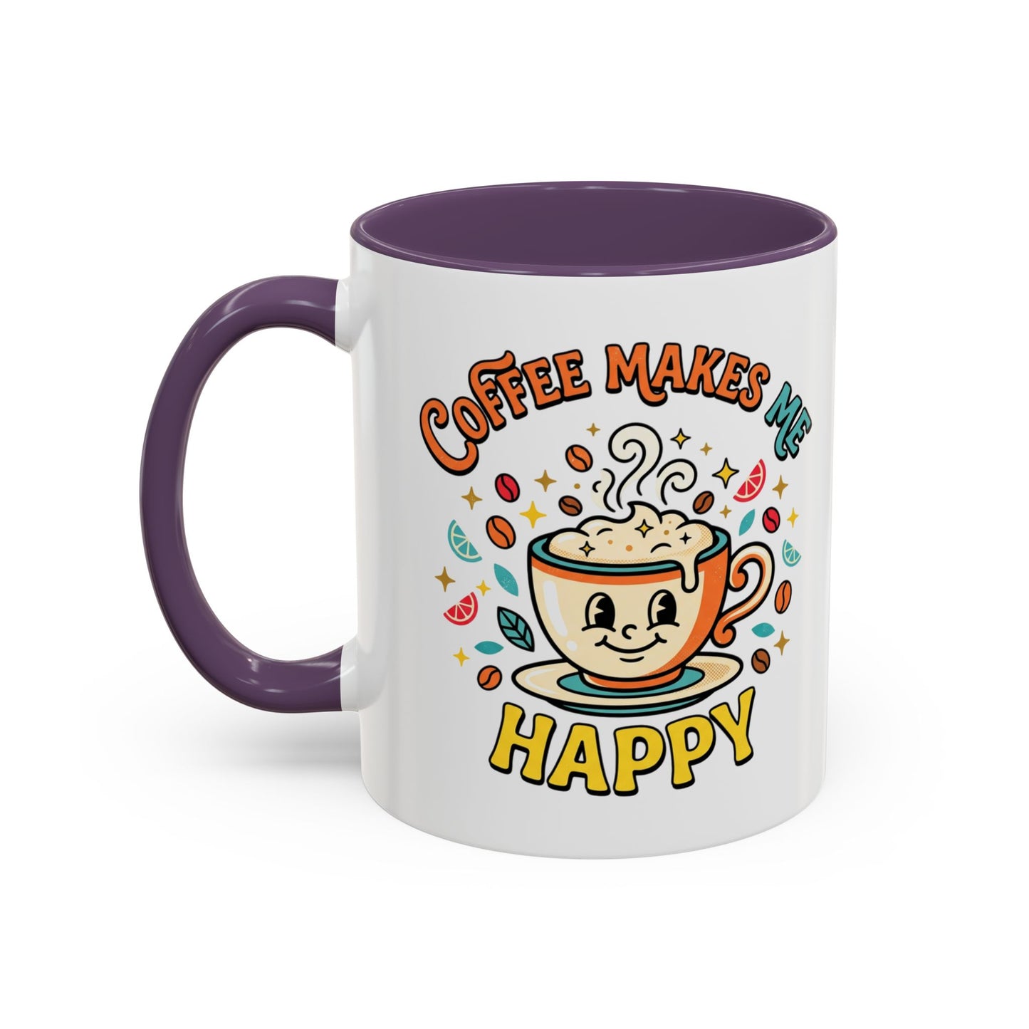Coffee Mug — "Coffee Makes Me Happy" Cute Retro Accent Mug (11/15oz)