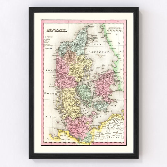 Vintage Map of Denmark 1836