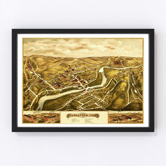 Vintage Map of Naugatuck, Connecticut 1877