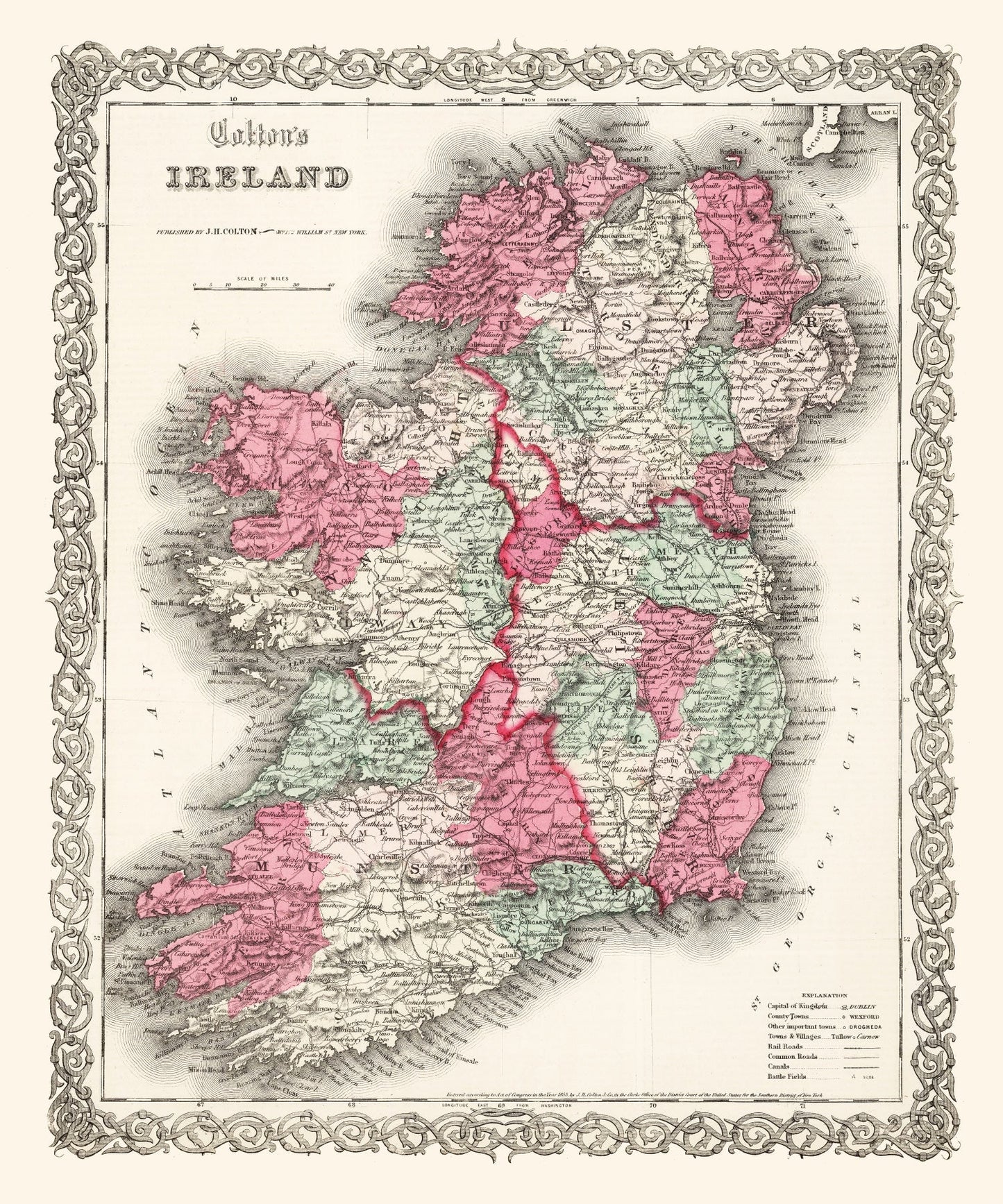 Vintage Map of Ireland 1865