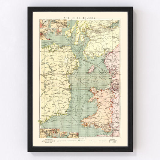 Vintage Map of the Irish Channel 1905
