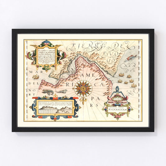 Vintage Map of Chile And Argentina 1623