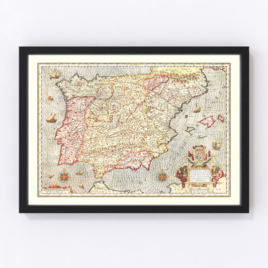 Vintage Map of Spain 1623