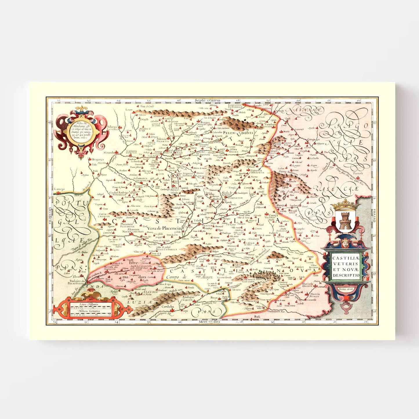 Vintage Map of Castille Spain, 1623