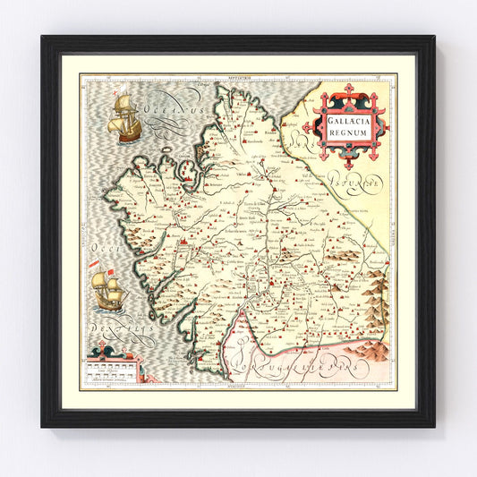 Vintage Map of Galicia Spain, 1623