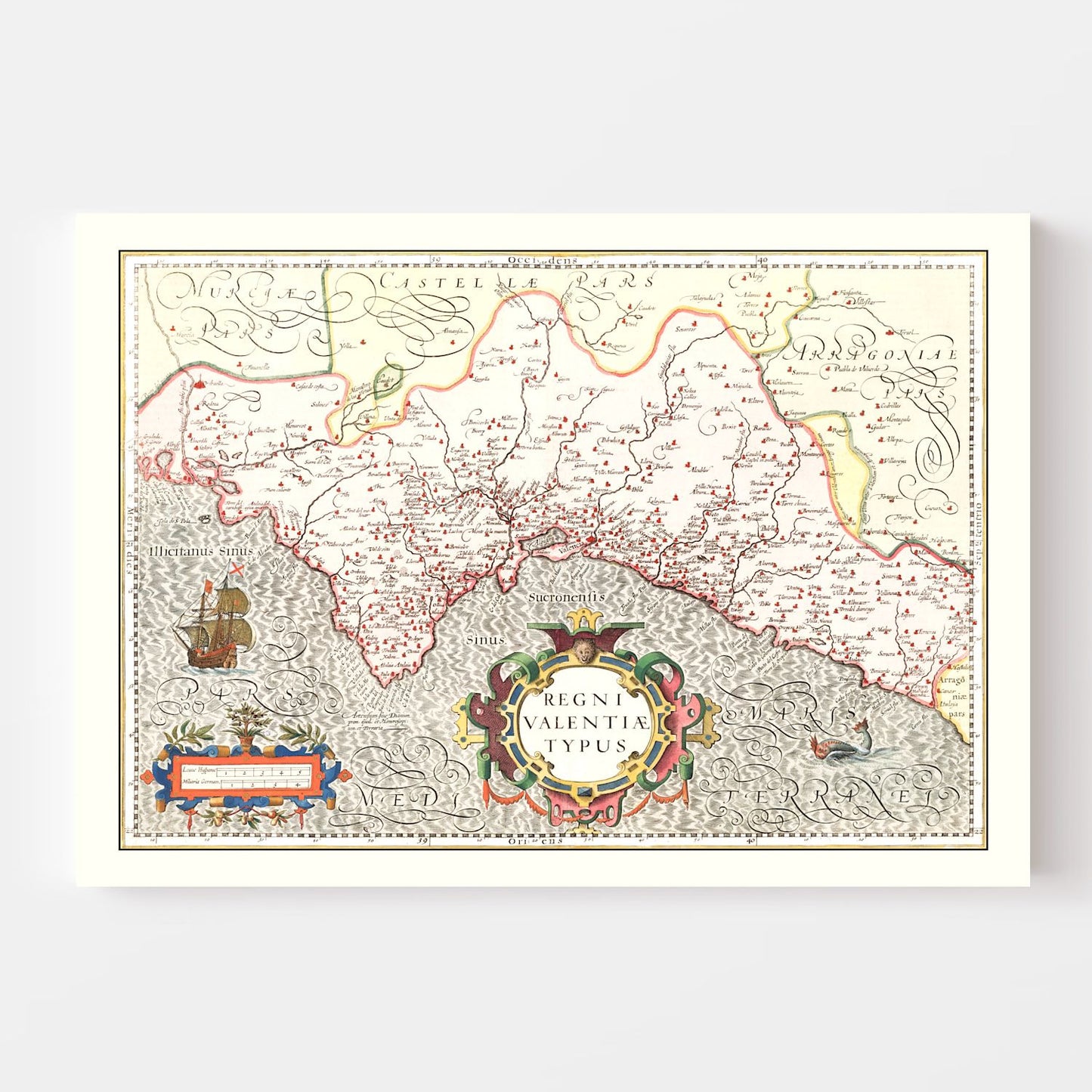 Vintage Map of Valencia, Spain 1623