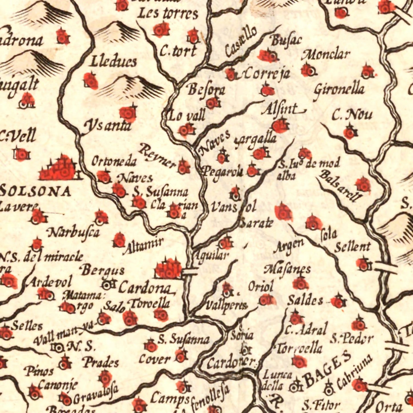 Vintage Map of Catalonia Spain , 1623