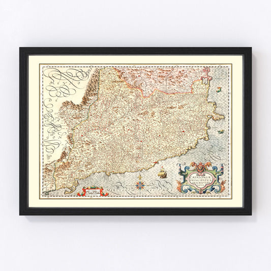 Vintage Map of Catalonia Spain , 1623