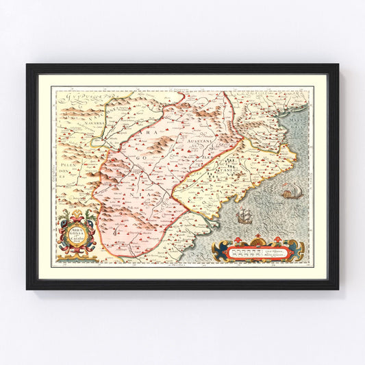 Vintage Map of Aragon & Catalonia Spain, 1623