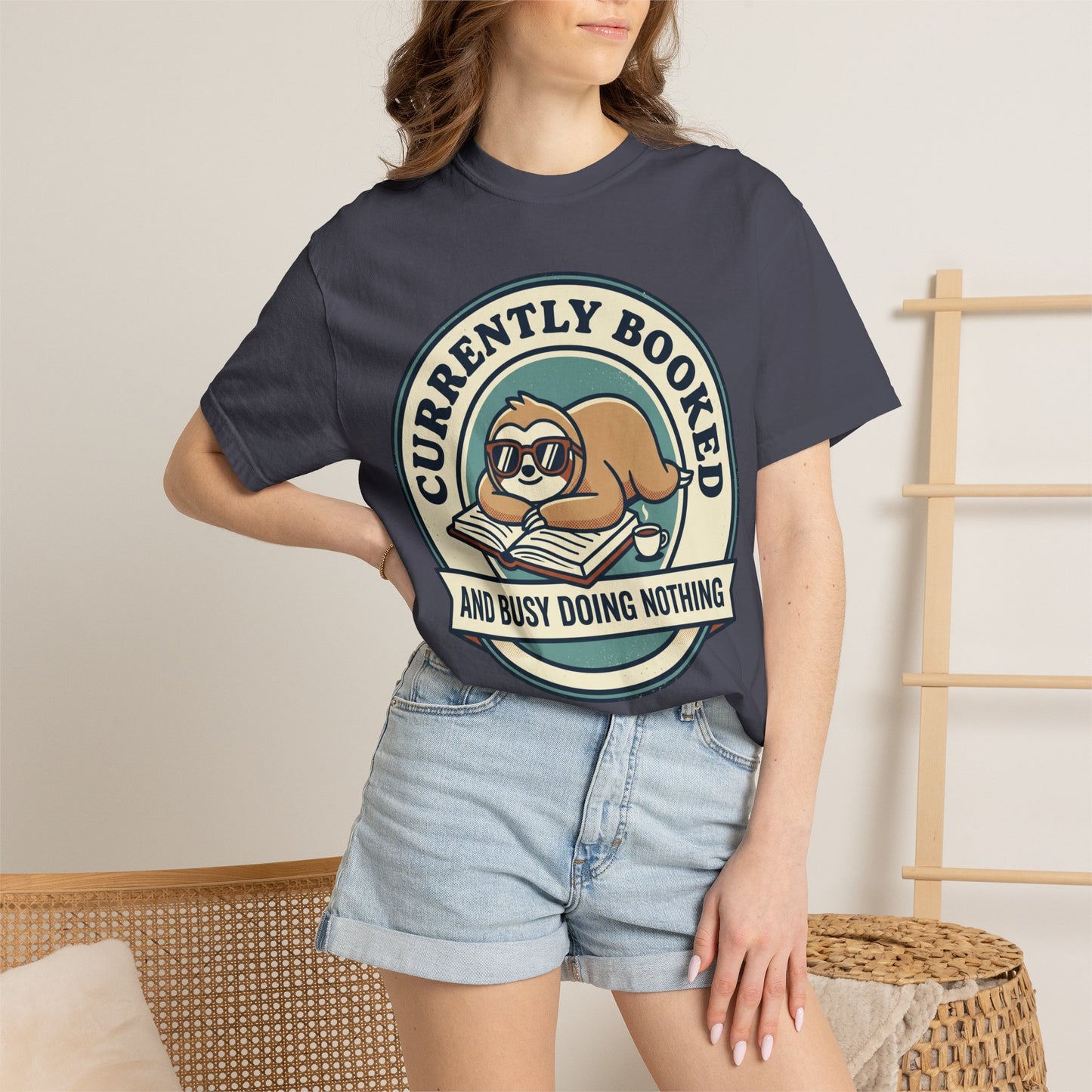 Currently Booked Sloth T-Shirt — "Currently Booked and Busy Doing Nothing" Graphic Tee for Readers