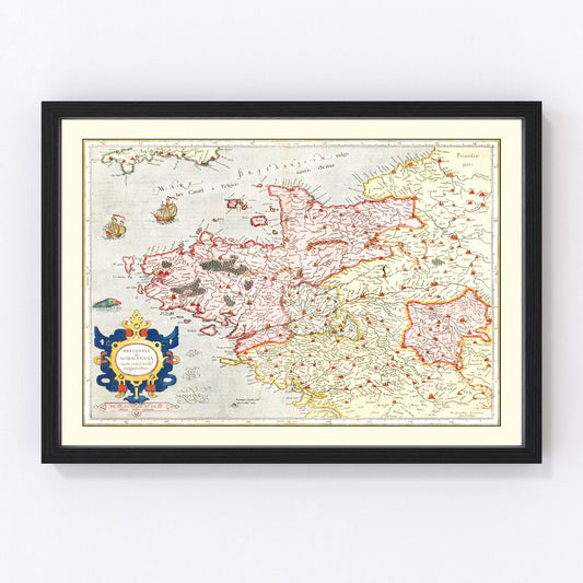 Vintage Map of Brittany & Normandy France, 1623