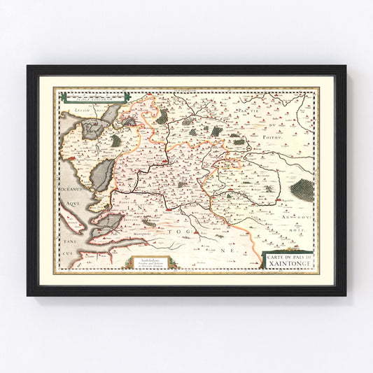 Vintage Map of Saintonge (Xaintonge) France, 1623