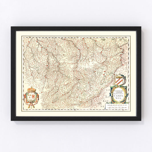 Vintage Map of Champagne Region of France, 1623