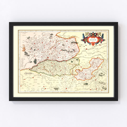 Vintage Map of Anjou France, 1623