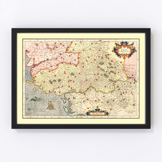 Vintage Map of Poitou France, 1623