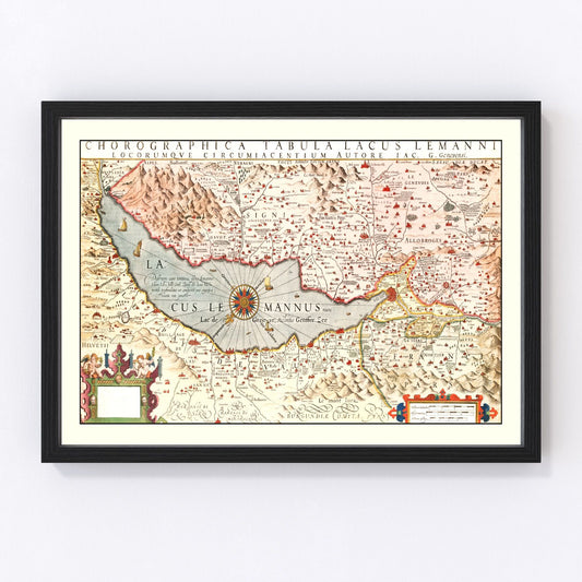 Vintage Map of Lake Geneva, 1623