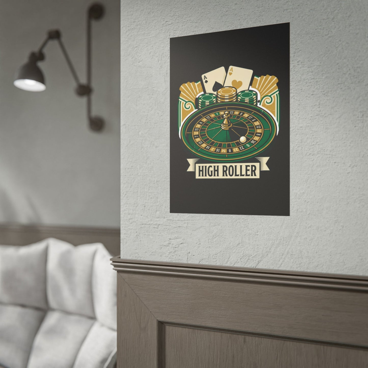 High Roller Casino Poster — Roulette & Cards Wall Art