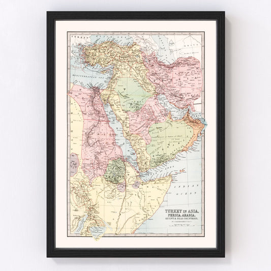 Vintage Map of Turkey, Persia, Arabia & Egypt 1871