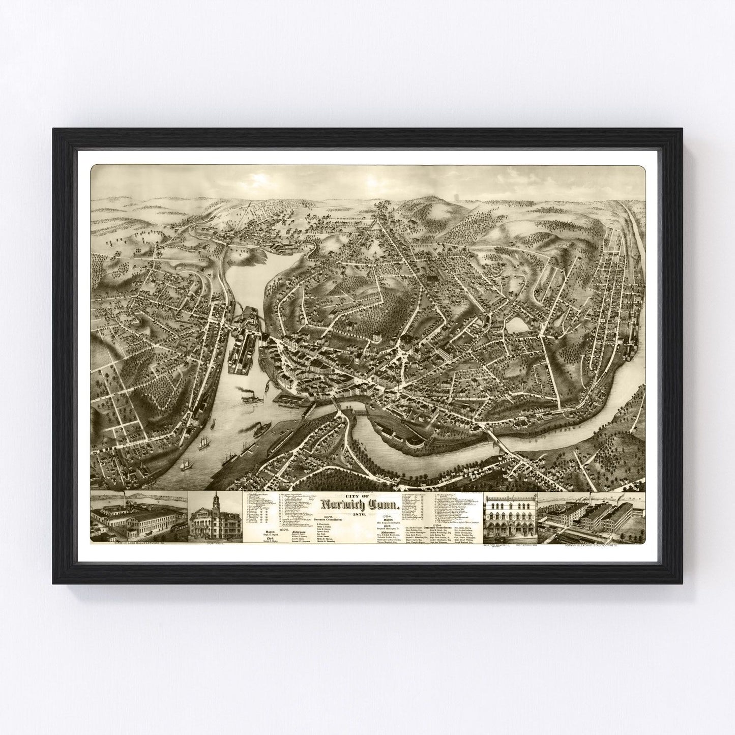 Vintage Map of Norwich, Connecticut 1876