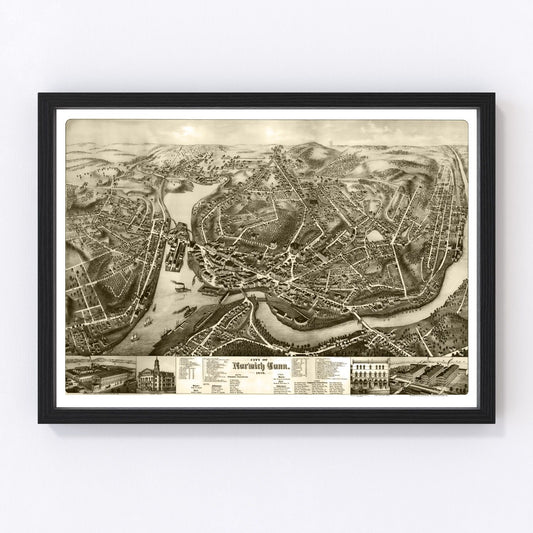 Vintage Map of Norwich, Connecticut 1876