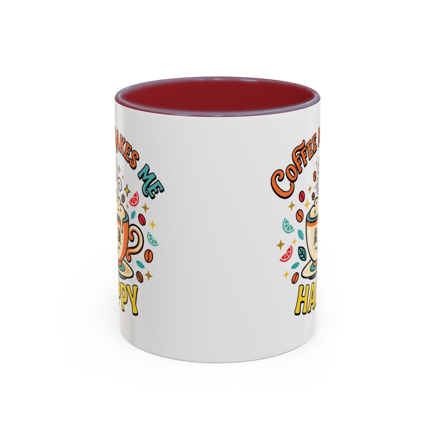 Coffee Mug — "Coffee Makes Me Happy" Cute Retro Accent Mug (11/15oz)
