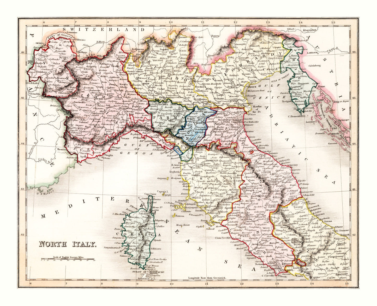Vintage Map of North Italy 1832