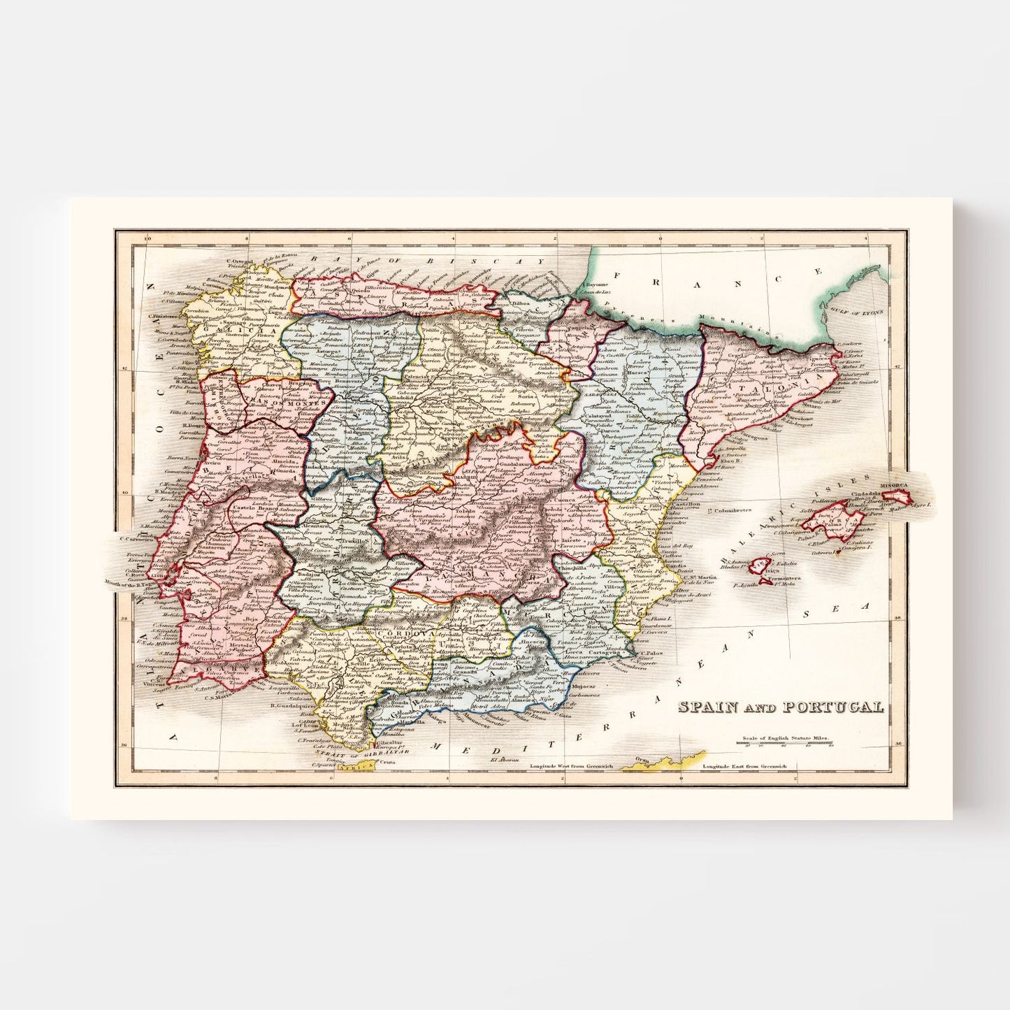 Vintage Map of Spain & Portugal 1832