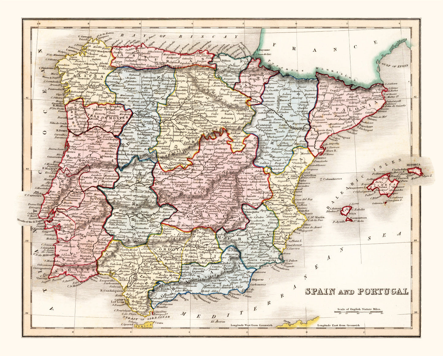 Vintage Map of Spain & Portugal 1832