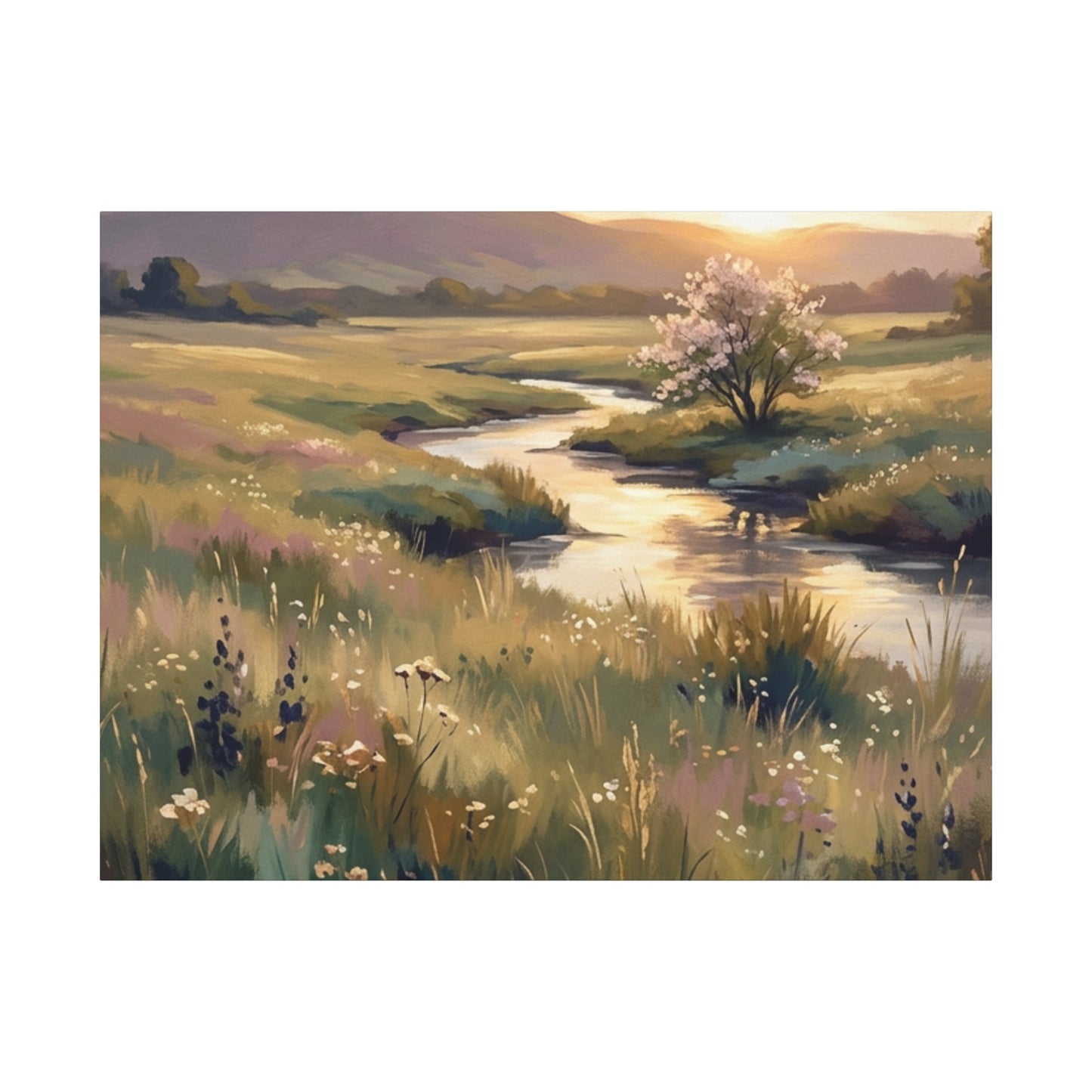 Serene Meadow Stream Matte Canvas Art — Stretched Wall Decor