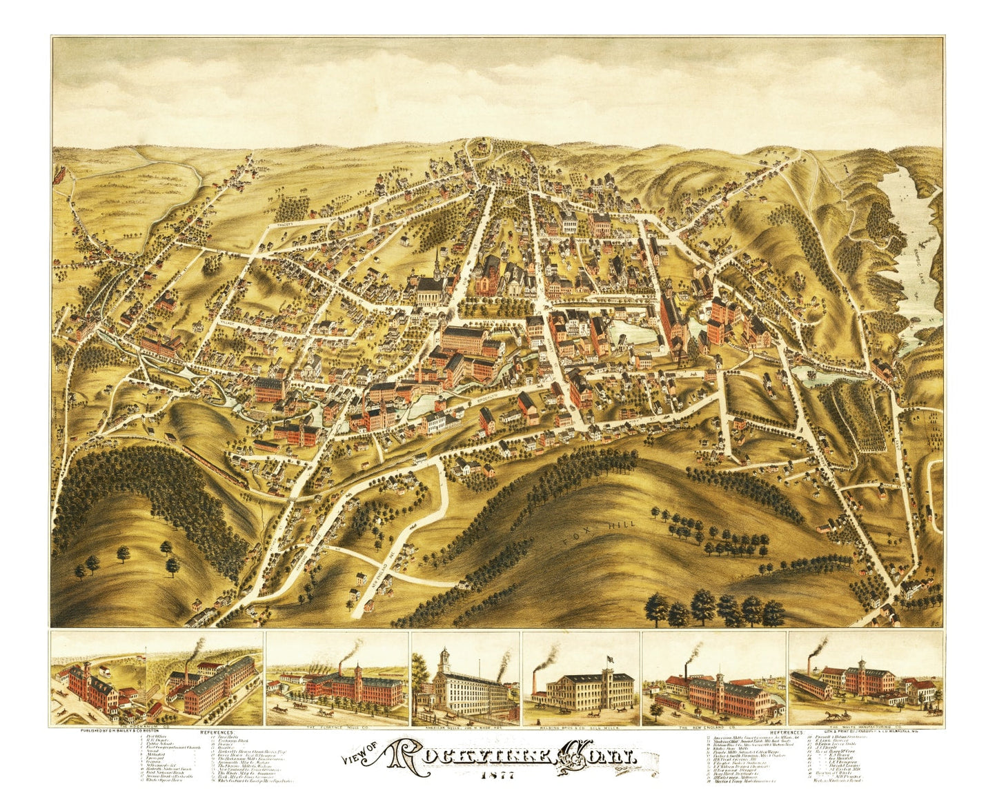 Vintage Map of Rockville, Connecticut 1877