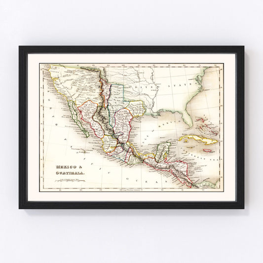 Vintage Map of Mexico & Guatemala 1832