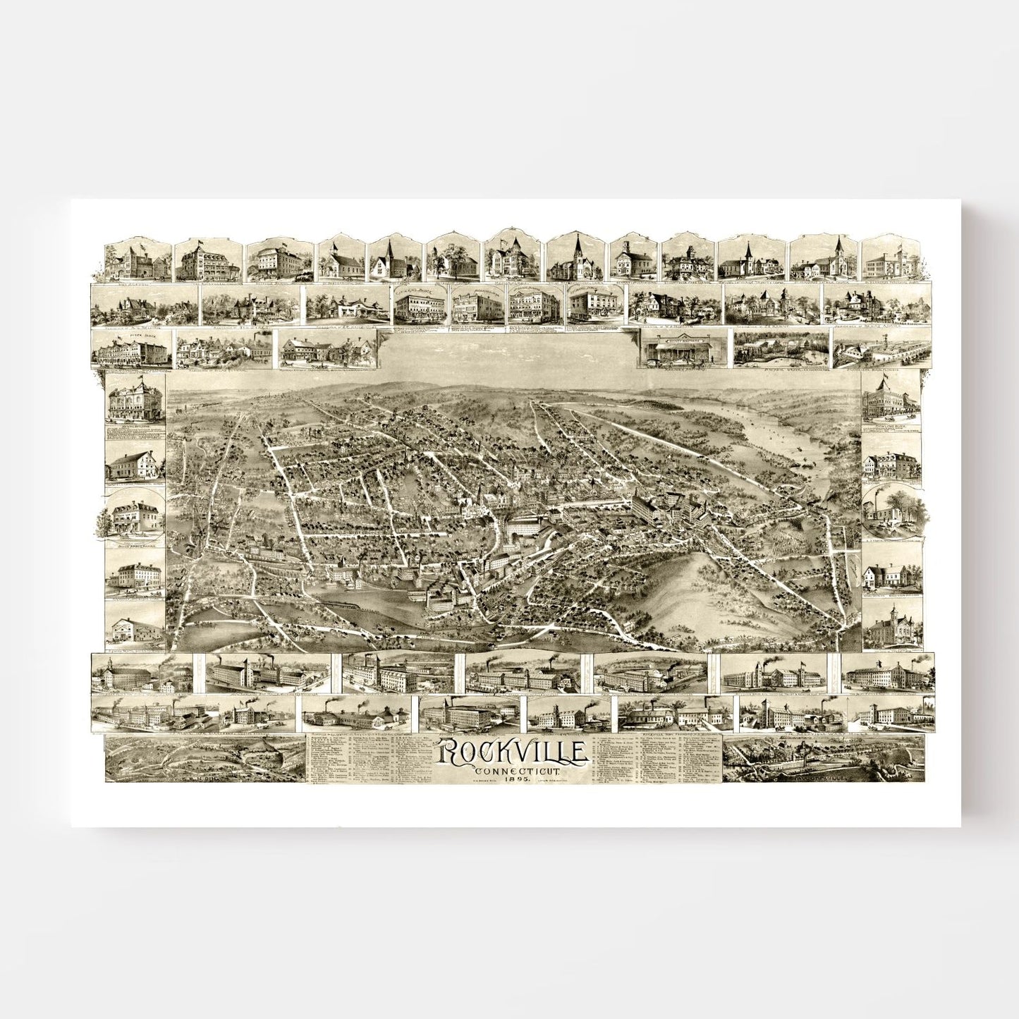 Vintage Map of Rockville, Connecticut 1895
