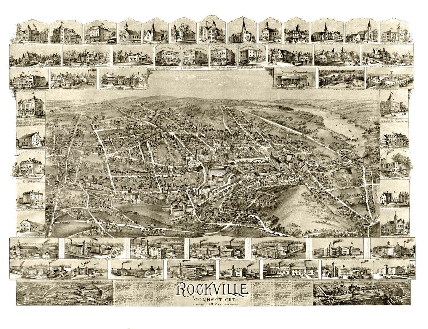 Vintage Map of Rockville, Connecticut 1895