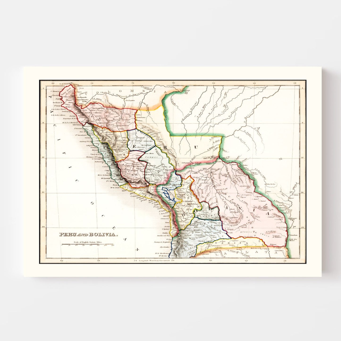 Vintage Map of Peru & Bolivia 1832