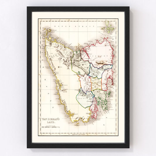 Vintage Map of Van Diemen's Land (Tasmania) 1832