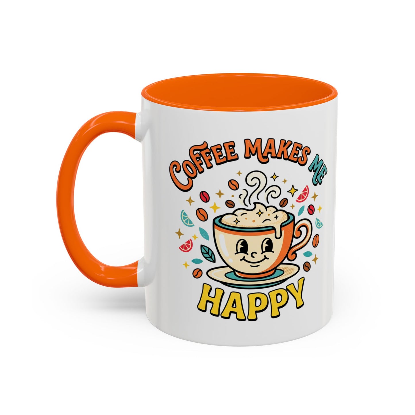 Coffee Mug — "Coffee Makes Me Happy" Cute Retro Accent Mug (11/15oz)
