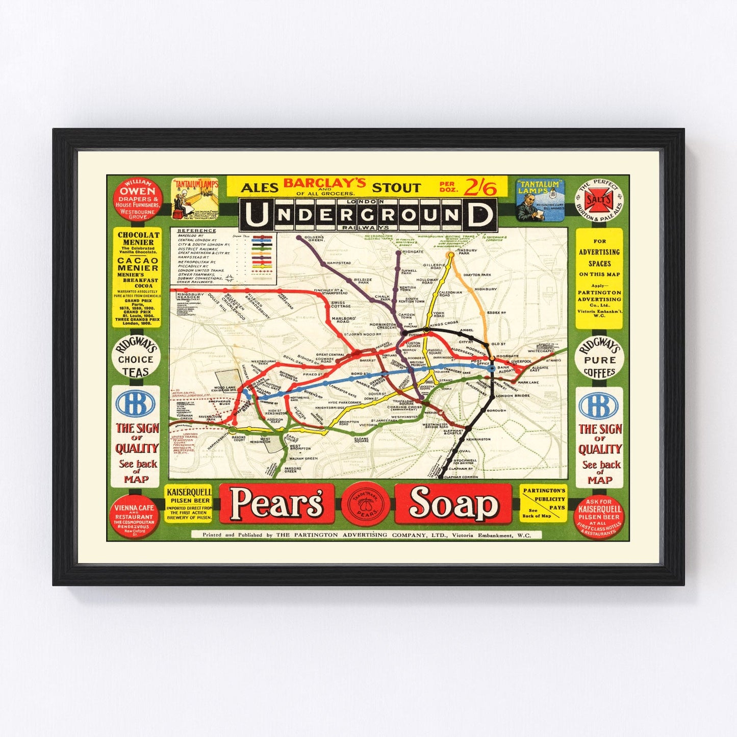 Vintage Map of London's Underground Railways 1908
