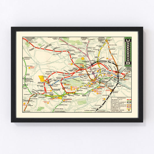 Vintage Map of the Underground Railways of London 1912