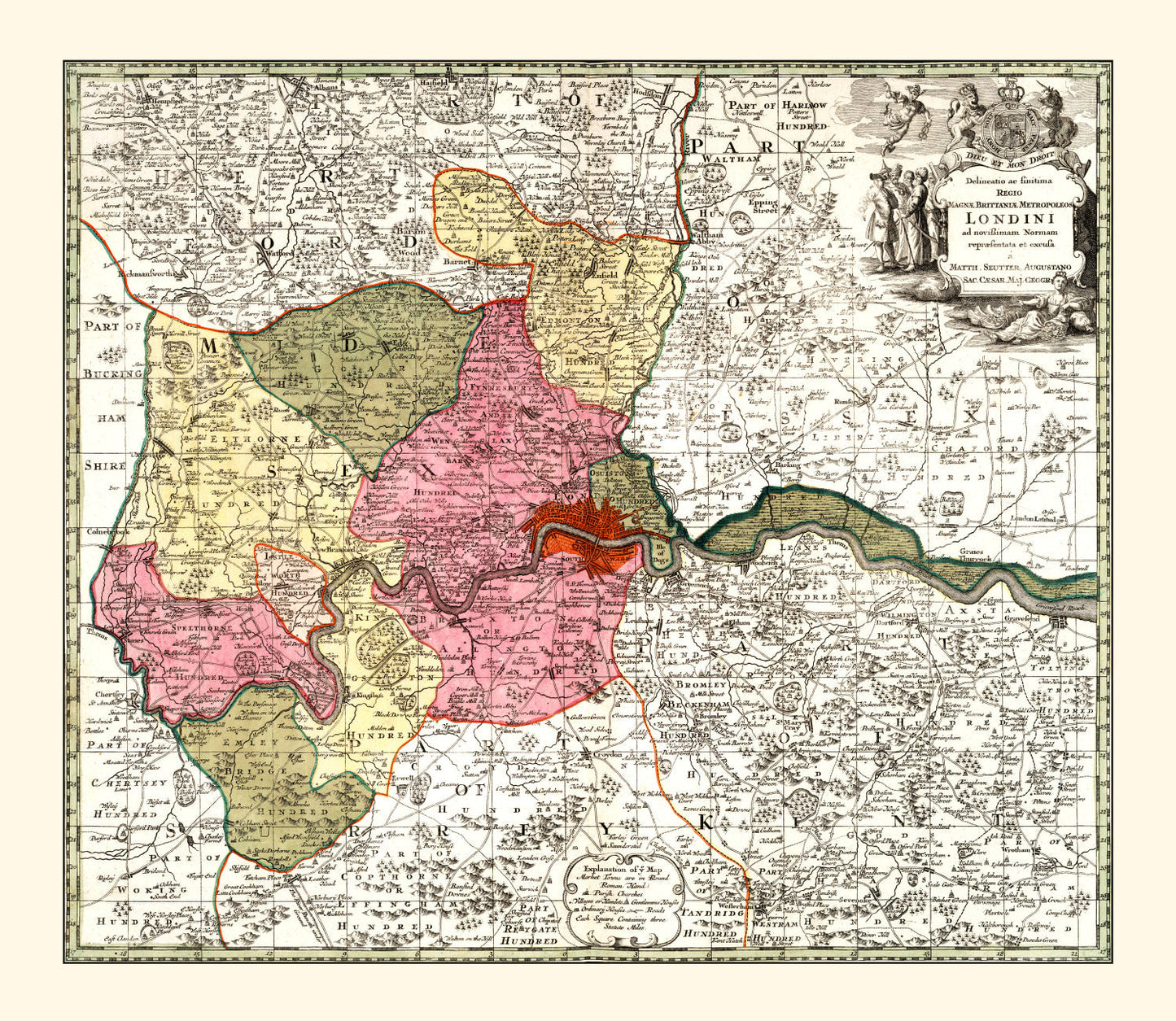 Vintage Map of London, England 1740
